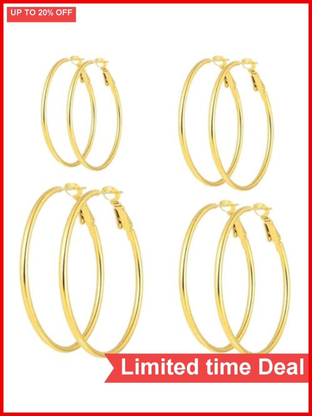 14K Gold Plated Hoop Earrings Set for Women - Hypoallergenic, 4 Sizes